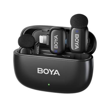 Imagem de BOYA Boyamini-15(2TX+1RX) Microfone 3 em 1, Mini microfone de lapela com cancelamento de ruído compatível com iPhone/ipad Smartphone Laptop para YouTube Podcast Facebook Vlogging Gravação de vídeo