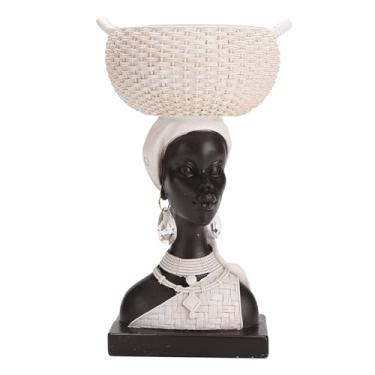 Imagem de BRABUD Bandeja de armazenamento de estátua de busto de mulher bandeja de resina africana para joias de doces anel telefone preto e branco mesa de casa sala de estar quarto decoração TQSHBS17