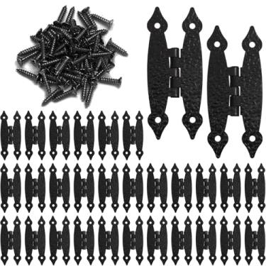 Imagem de Murtenze Pacote com 30 dobradiças pretas antigas em H de 8 cm dobradiças de aço laminado a frio dobradiças planas dobradiças de porta de montagem embutida dobradiças decorativas para gaveta de armário