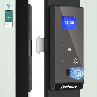 Imagem de Perfiware Fechadura de porta de vidro deslizante LG2375 com aplicativo, trava de segurança sem chave, ótima