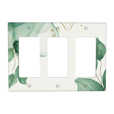 Imagem de Aquarela Folhas de Palmeira Verde 3 Gang Rocker Placa de Cobertura Decorativa Tripla Tomada Placa de Parede GFCI Placa Elétrica Regulador para Casa de Banheiro Decoração de Quarto 6,7 x 4,8 Polegadas