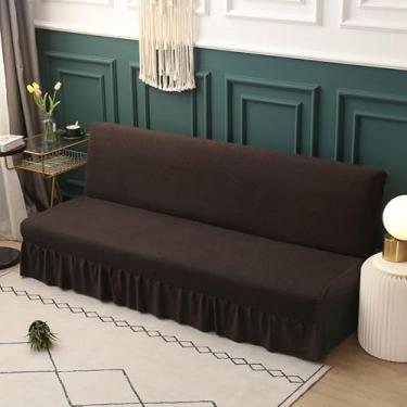 Imagem de Capa de futon sem braços com saia de babados, sofá-cama futon altamente elástica(Brown,Small (120-150cm))