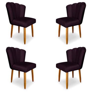 Imagem de Kit 4 Cadeiras de Jantar Pétala Estofada Pés Palito Veludo Roxo - Mont