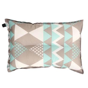 Imagem de Travesseiro de acampamento de espuma de compressão de alta flexibilidade, ergonômico, automático, inflável, estilo étnico para escritório causal leve (estampa cinza e )