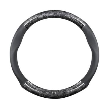 Imagem de Ergocar Capa para volante de carro, capa redonda de fibra de carbono forjada e material de couro, 37-38 cm/14,5-15 polegadas, antiderrapante, macia, respirável, estilo esportivo