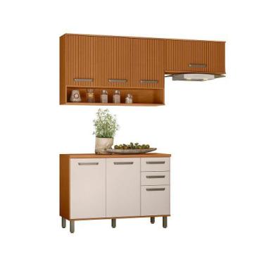 Imagem de Cozinha Criare 3 Peças com Tampo Poliman Móveis, Freijo /Ripado/ Off