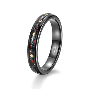 Imagem de TRUMIUM Alianças de casamento de 4 mm e 6 mm para homens e mulheres, carboneto de tungstênio, galáxia, opala e jateamento de areia, multicoloridas, bordas chanfradas, ajuste confortável, tamanho 5-13