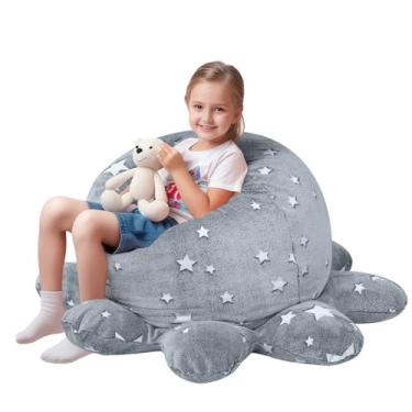 Imagem de COMAX Cadeiras Bean Bag para crianças de 8 a 12 anos, cadeira grande para pufe infantil com enchimento, sofá de sofá de enchimento de chão preguiçoso para meninas e meninos, estrela cinza brilhante