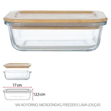 Imagem de Pote hermetico vidro boro 640ml tampa de bambu retangular
