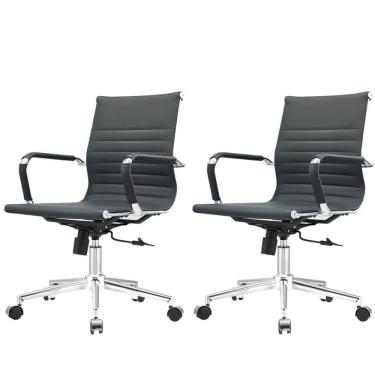 Imagem de Kit 2 Cadeiras Giratória Baixa Office Manhattan Esteirinha Fratini Revestida Em (pu) Preto Base