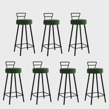Imagem de Kit 07 Banqueta Alta Com Encosto Tina Eiffel Cozinha Bar Bistrô Ferro Preto Suede Verde Musgo - Ahz Móveis