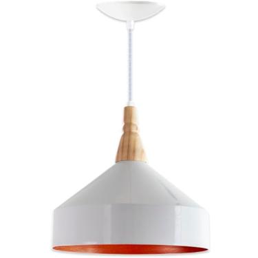 Imagem de Lustre Luminária Pendente Zara Sala Quarto Cozinha (Branco e Cobre)