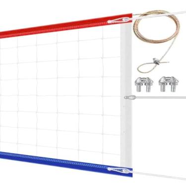 Imagem de CVT rede de vôlei profissional ao ar livre com cabo de aço para aeronaves, 32 pés x 3 pés, borda resistente a rasgos, resistência aprimorada às intempéries para piscina interna externa, pisc