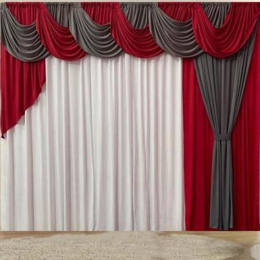 Imagem de Cortina Inspiração 3 Metros Sala Quarto Varão - Vermelha - Casa Show E