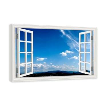Imagem de PY3H69 Arte de parede em tela de janela aberta, impressão natural em tela. Lindo cenário de céu 35,5 cm, decoração de parede de paisagem de janela, decoração de casa moderna. Moldura interna de 60 x