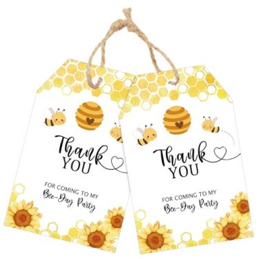 Imagem de joycraft 50 etiquetas de presente Bee Thank You com cordão, etiquetas de papel de embrulho de 8,4 x 5,3 cm para chá de bebê, Bee Thank You for Coming Hangtags para revelação de gênero, lembrancinha de