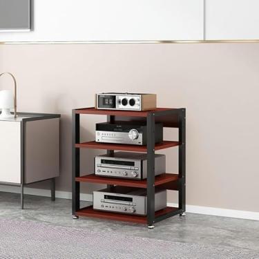 Imagem de LGEOELIAS Suporte de mídia, suporte de áudio e vídeo, canto, TV, entretenimento, componentes estéreos, gabinete, leitor de CD, prateleira de armazenamento aberta no chão com prateleiras ajustáveis de