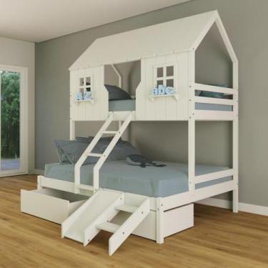 Imagem de Beliche Casal/ Solteiro Casinha Encantada com 02 Gavetas Kit Escada/ E