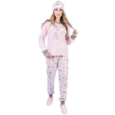 Imagem de Pijama Feminino Plus Size Moletinho De Inverno Flanelado Quentinho Blu