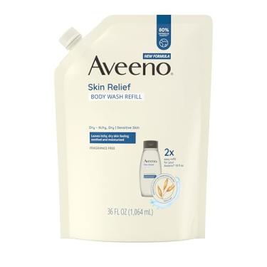 Imagem de Aveeno Gel de banho para alívio da pele sem fragrância + fórmula tripla de aveia, limpador diário suave para pele sensível, deixa coceira, sensação de pele seca calmante e hidratada, refil de sabonete