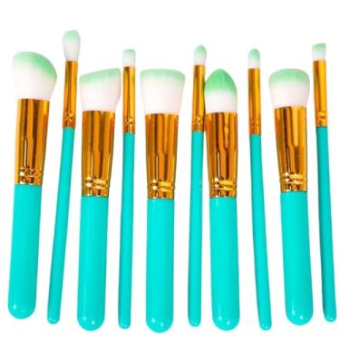 Imagem de Kit 10 Pinceis/Pincel Para Maquiagem Para Esfumar Contorno Kabuki- QH Shopp (Verde, 0)