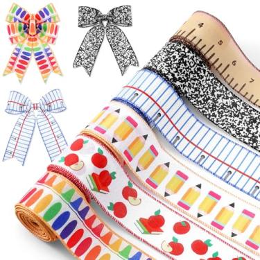 Imagem de Fanfanwin 6 fitas escolares para artesanato, 30 metros de volta às aulas, fitas de gorgorão, régua, lápis, maçãs, livro, giz de cera, artesanato, docente, apreciação, artesanato, suprimentos DIY (6 cm