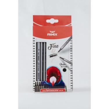 Imagem de Caneta com Ponta Porosa Fine 0.4MM Preta Blister com 12 Unidades - Fam
