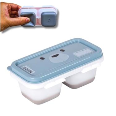 Imagem de Pote De Papinha Para Congelar Armazenar Lanche Comida Bebê, 150ml, 2 Compartimentos com Tampa, Rosa/Azul, BPA Free (Azul)