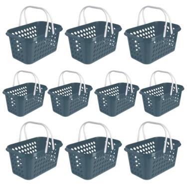 Imagem de Kit 10 Cestas de Compras Supermercado Farmacia Com Alça 3 Litros (Azul)