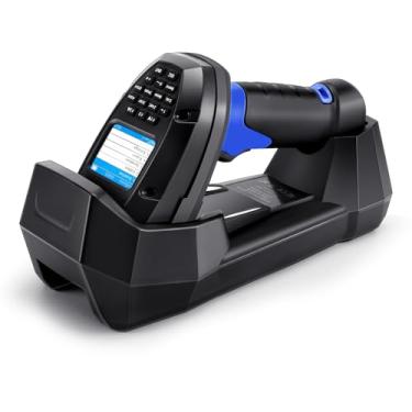 Imagem de Scanner de inventário 2D 1D, scanner de código de barras sem fio JRHC com base de carregamento, leitor de código de barras, conexão USB 2 em 1 e scanners de código de barras sem fio de 2,4 g com tela