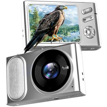 Imagem de Câmera digital 4K, câmera compacta de 64 MP com foco automático, câmera digital de apontar e fotografar com antivibração, câmera digital pequena de viagem com zoom 16X, cartão de 32 GB, 2 baterias