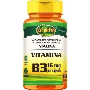 Imagem de Vitamina B3 Niacina 500mg 100% Puro 60 Caps Vegana Unilife