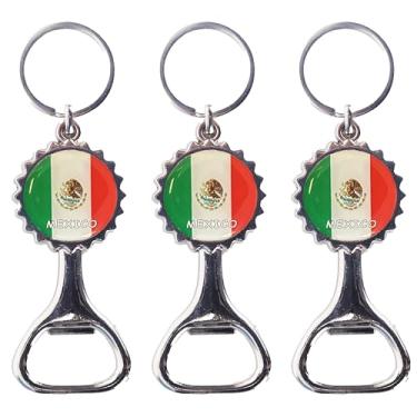 Imagem de Chaveiro abridor de garrafas com bandeira do México com tampa de cerveja de 3 peças