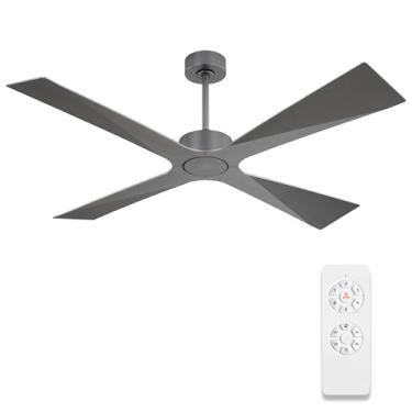 Imagem de WINGBO Ventilador De Teto Externo De 54" Com Classificação De Umidade, Sem Luzes, 4 Pás De Plástico Abs, Motor Cc Silencioso Reversível De 6 Velocidades, Ventilador De Teto À Prova D'Água Sem Luzes