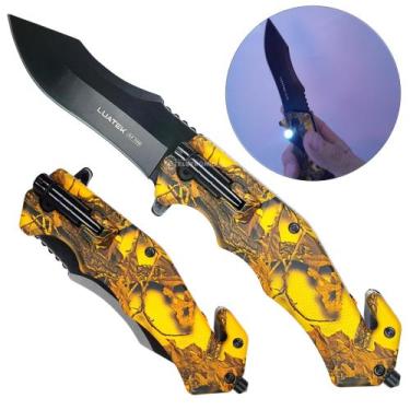 Imagem de Canivete com Lanterna, Quebra-Vidro, Cortador de Fios e Trava de Segur