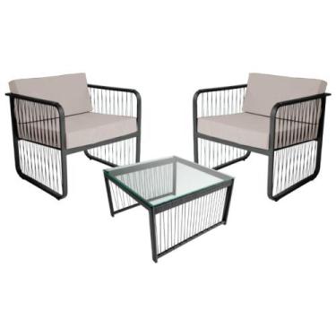 Imagem de Conjunto 2 Poltrona e 1 Mesa de Centro Santiago em Alumínio e Fibra Si