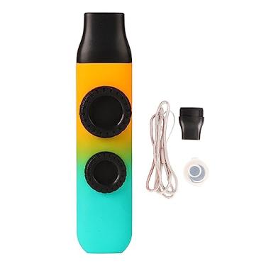Imagem de Kazoo Instrumento musical profissional de plástico ajustável com 10 diafragmas de flauta para ukulele, violino, violão, teclado, alto brilho, gradiente azul ciano (textura da pele verde laranja