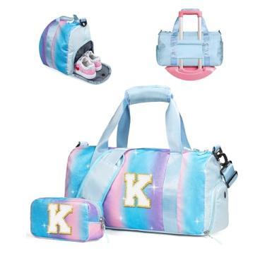 Imagem de Vogewood Presente para filhas, meninas, meninas, bolsa de ginástica com compartimento para sapatos, bolsas de fim de semana personalizadas para crianças, bolsa de viagem inicial com bolsa de maquiagem