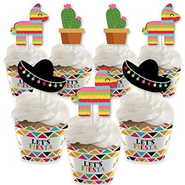 Imagem de Big Dot of Happiness Let's Fiesta – Decoração de cupcake – Kit de embalagem e palitos de petiscos mexicanos – Conjunto de 24