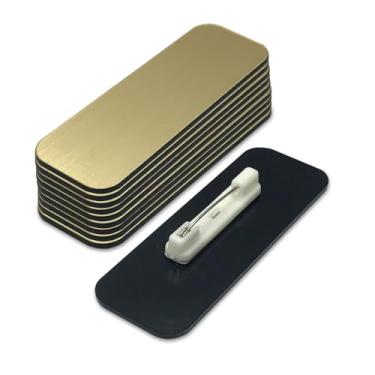 Imagem de Etiqueta de nome/emblema em branco – Pacote com 10 – 2,5 x 7,6 cm, cantos redondos, pinos, Brushed Gold, 1" X 3"