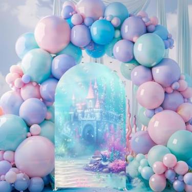Imagem de Uoimystify Capa de fundo de arcos de castelo subaquático - Capas de tecido elástico para festas temáticas de sereia, decorações de aniversário do oceano e fundos de cabine de fotos de eventos (1,8 x