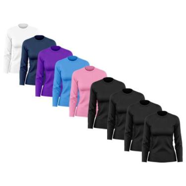 Imagem de Kit 9 Camisas Feminina Manga Longa Proteção Uv Dry Fit - Brás e Cia, G