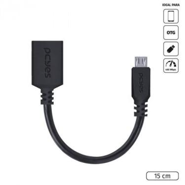 Imagem de Adaptador otg micro usb para usb 2.0 15cm preto conexao com celulares 