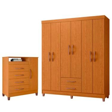 Imagem de Quarto Solteiro Completo Guarda Roupa Âmbar 6 portas Cômoda Turquesa -