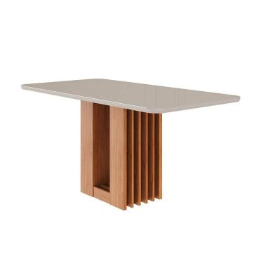 Imagem de Mesa de Jantar Retangular com Tampo de Vidro Ariela Off White e Cinamomo 160 cm