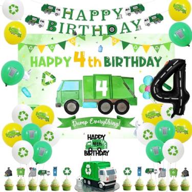 Imagem de Balterever Caminhão De Lixo, Decoração 4º Aniversário Para Meninos, Cenário Lixo Aniversário, Banner, Topo Bolo, Cupcake, Balão Número 4, Gerenciamento Resíduos, Reciclagem, Suprimentos Festa