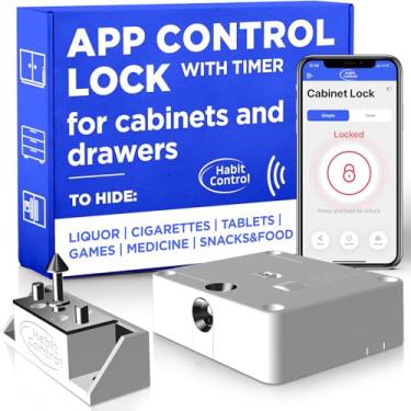 Imagem de Habit Control Fechadura inteligente para armários e gavetas – Caixa com temporizador Bluetooth para álcool, lanches, videogames, medicamentos – Cofre controlado por aplicativo com vários modos