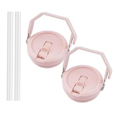 Imagem de Pacote com 2 tampas de substituição de 1,134 g para Stanley Quencher, à prova de vazamento, alça na parte superior, reutilizável compatível com Stanley Quencher de 1,134 g (rosa claro)