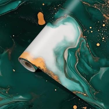 Imagem de HOMETITUTE Papel de Parede de Mármore Dourado Verde Gema Papel de Contato de Mármore Verde Vinil Autoadesivo Removível Counter Peel and Stick Papel de Parede para Recondicionamento Parede Bancada