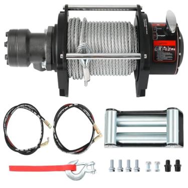 Imagem de YeeJinHong Guincho hidráulico 9.1 kg, 1/5.1 cm x 78FT cabo de aço - motor BMR80, proporção de engrenagem 36:1 - ótimo para destruidores, reboques e recuperação de veículos (corda de aço de 2,8 m/9,1